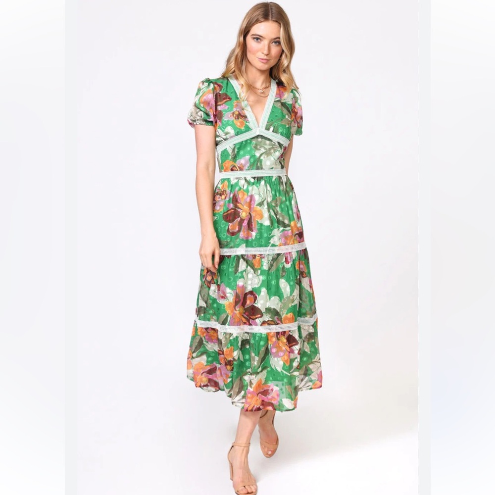 Adelyn Rae Lian Jacquard Printed Midi Dress